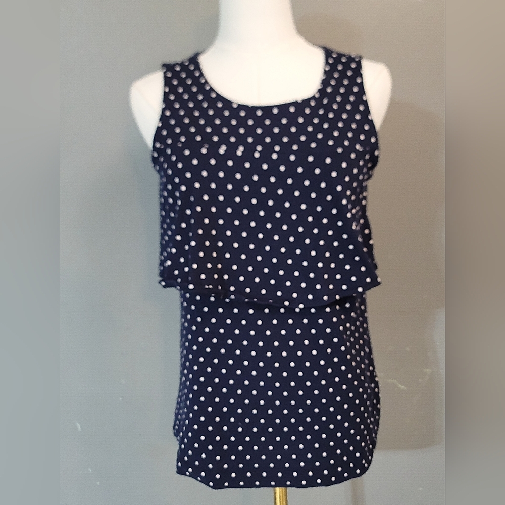 J. Crew Blue Tiered Tank Top‎ with Polka Dots
